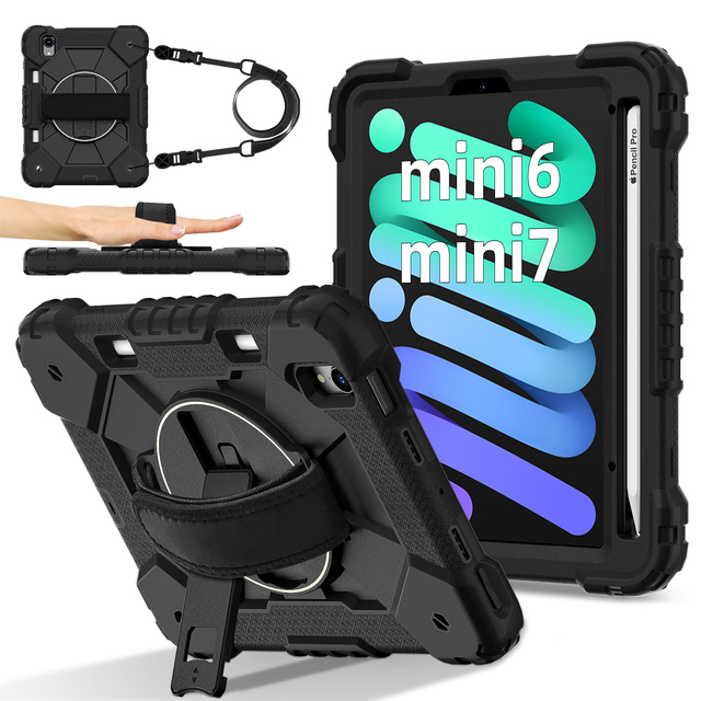 Kids Rugged Case with 360 Rotating Stand Shoulder Strap for iPad Mini 6 7 8.3 2021 2024 Pen Holder OEM ODM