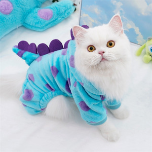 Cute Animal Flannel Hoodie Blue Monster Pet <b>Clothes</b> <b>For</b> <b>Cats</b> And Dogs Medium Size Autumn Winter Warm Clothing - Product Image 4
