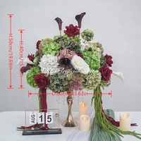 Arreglo Floral de Boda en Tendencia 2027, 60 cm, Combinación de Borgoña y Verde, Hortensia, Lirio de Cala, Centro de Mesa con Bola de Flores Artificiales