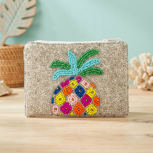 Pochette à monnaie ananas perlée faite à la main, brodée, avec fermeture éclair, multicolore, carrée, pour cadeau ou souvenir - Product Image 2
