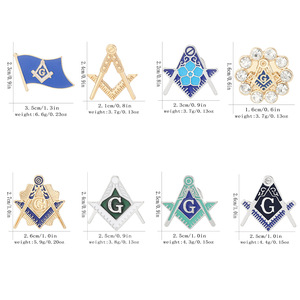 Juego de pines de solapa masónicos personalizados OEM al por mayor, broches de esmalte de brújula y compás de la Francmasonería, insignias masónicas personalizables - Product Image 3