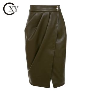 Custom <b>Ladies</b> <b>Skirts</b> Stylish Brown Pu <b>Skirts</b> Knee Length Leather <b>Skirts</b> - Product Image 4