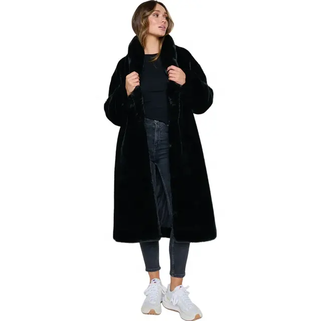 Manteau noir en fourrure de vison pleine longueur pour femmes chaud personnalisé pour l'hiver vente chaude