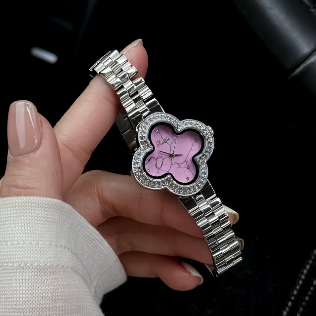Scottie D9758 Dainty Lucky Clover Shape Watch for Lady 9758 Marble Dial Stainless Steel Quartz Watch Waterproof Daily Party Gift