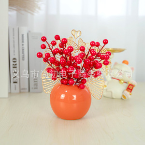 กระเช้าผลไม้ประดิษฐ์สีแดงพร้อมใบไม้สีทอง ของตกแต่งพลาสติกสำหรับบ้าน งานแต่งงาน งานขึ้นบ้านใหม่ - Product Image 4
