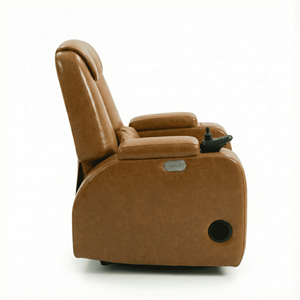 Sillón Reclinable Funcional Atunus, Mueble Inteligente para Sala de Estar, Sillón Reclinable Eléctrico de Cuero Marrón - Product Image 1