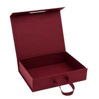 Boîte cadeau pliante de luxe bordeaux, gain de place, magnétique avec poignée, logo personnalisé, emballage rigide en papier pour emballage de détail