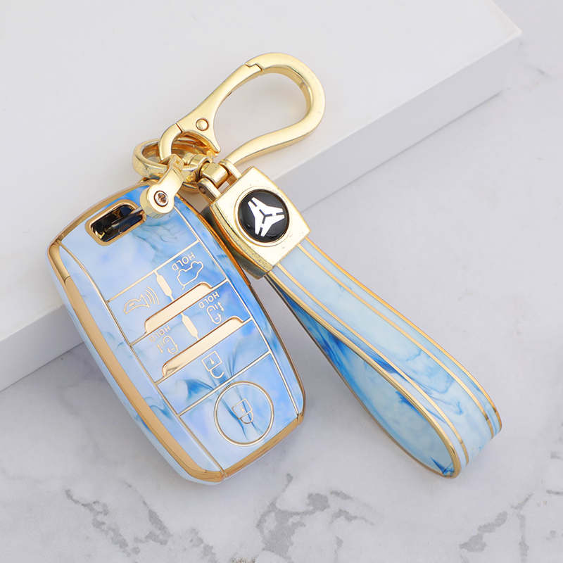 Cache bouton Type-D 6 + Porte-clés TPU - Bleu