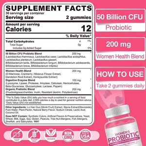 Gomitas Probióticas para Mujer de Marca Privada, 500mg, con Arándano Rojo, Apoyo a la Flora Vaginal, Microencapsuladas, Sin Azúcar, OEM, GMP, Muestra - Product Image 2