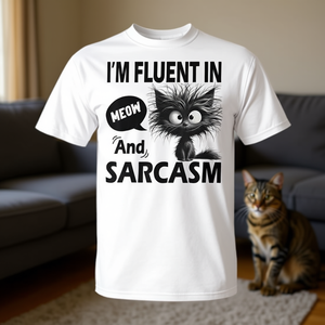 Camiseta con estampado de gato para mujer, ropa informal, Im Fluent In Meow And Sarcasm - Product Image 2