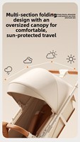 Poussette bébé pliable et légère avec cadre métallique robuste, siège inclinable bidirectionnel, possibilité de s'asseoir/décrocher, design compact et pliable.