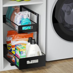 Étagère de rangement coulissante à double niveau en métal noir pour armoire de cuisine, design tiroir pour un accès facile - Product Image 2