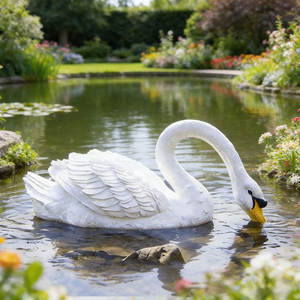 Statue de cygne grandeur nature en fibre de verre noir et blanc, résistante aux intempéries, pour décoration extérieure de jardin et paysages de luxe - Product Image 2