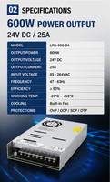 Alimentation à découpage haute efficacité LRS-600-12 en aluminium 600W 12V 50A à sortie unique AC/DC SMPS 1U profil bas pour imprimante 3D