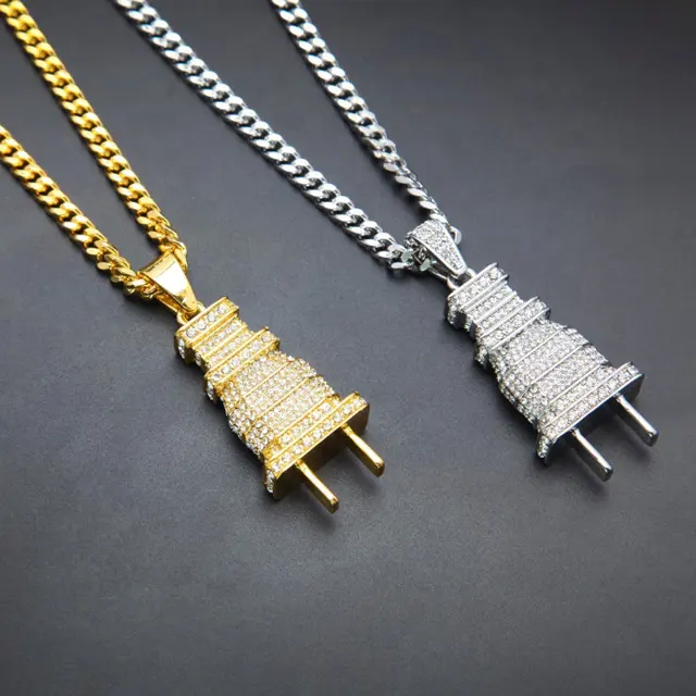 Fashion Hip Hop Plug Pendant Necklace Natural Plating Gold Jewelry Accessories For Men Long Chain Necklace