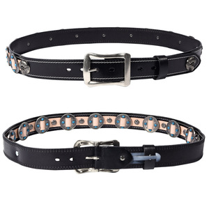 Nouvelle ceinture bohème artisanale en cuir de vachette pleine fleur avec rivets décoratifs, motif géométrique et boucle en alliage - Product Image 3
