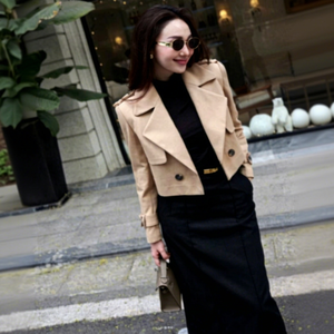 Blazer court pour femme Hagoo B959, veste à revers à bouton unique, manches chauve-souris, anti-plis, élégante, en coton, coupe-vent, automne - Product Image 1