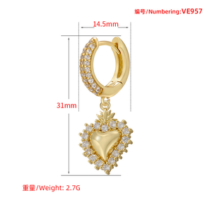 Nouvelles boucles <span class=keywords><strong>d</strong></span>'oreilles en forme de cœur, design tendance, plaqué cuivre doré, mignon petit <span class=keywords><strong>ours</strong></span> en peluche - Product Image 2