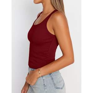 Camisetas sin mangas de verano 2025 personalizadas para mujer, cuello cuadrado, acanalado, sin mangas, cultivo básico, transpirable, ajustado, ropa Y2K, talla Queen - Product Image 4