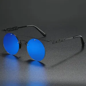 Óculos de sol polarizados circulares para homens, óculos sem moldura estilo punk hip hop UV400, novo design XY513