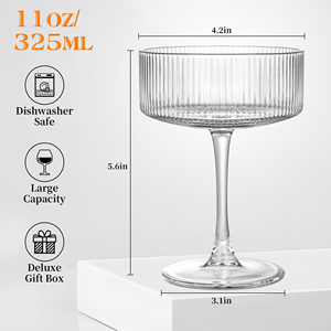 Elegant Design Classic Vintage 300ML Ribbed <b>Plastic</b> Coupe <b>Glasses</b> Cocktail <b>Glasses</b> for Home & Party - Product Image 2