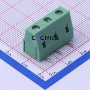 DB128R-7.5-3P-GN-S Screw Terminal Block Bent Lead Through Hole,P=7.5mm Connector 1x3P 7.5mm Green Right Angle Insert - Product Image 1