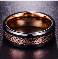 Anneau de mariage en argent/noir/or rose avec incrustation de météorite, bois de koa, bois de zèbre, flèches en tungstène de 8 mm, style viking, pour la chasse