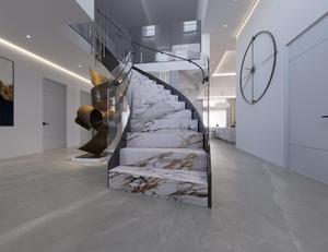 Panda Tự Nhiên Đá Cẩm Thạch Trắng Cầu Thang Cong Bước Sang Trọng Cầu Thang Xoắn Ốc Trong Nhà Thiêu Kết Đá Cầu Thang Gỗ Tread - Product Image 5