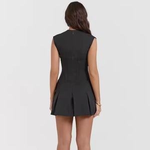 Robes pour femmes en coton 100% OEM neuves, col en V, blazer élégant, robe décontractée sexy sans bretelles - Product Image 4