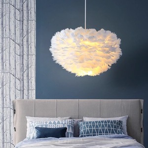 Feather Chandelier Round E27 Led Light Multi Head Warm Romantic Bedroom Living Room Pendant Lamp - Product Image 3