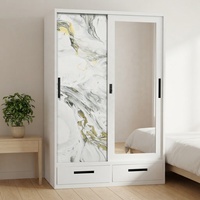 Armoire en acier avec porte coulissante, miroir et étagères pour chambre à coucher, maison, appartement