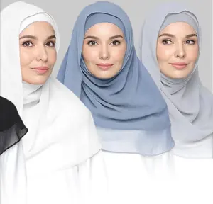 80 renkler müslüman kabarcık şifon başörtüsü eşarp kadınlar katı renk yumuşak uzun şal ve sarar Georgette İslam islam bayanlar hicap