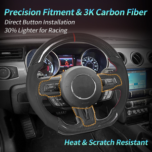 Volant en fibre de carbone en forme de D, fond plat avec perforations pour Mustang EcoBoost/GT/Shelby GT350/GT350R 2018-2023 - Product Image 4