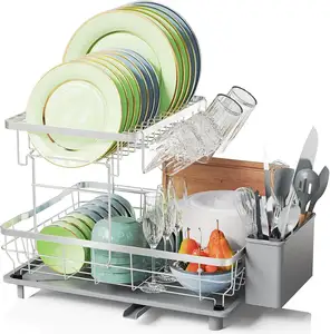 metal wire home kitchen paltes dishes drying rack multifunction double layer dish rack for bowl cups spoon