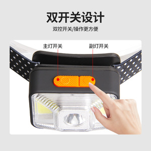Linterna frontal LED recargable con luz roja para camping al aire libre con diseño de doble interruptor - Product Image 1