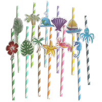 Lot de pailles décoratives à rayures tropicales pour Luau, fournitures pour fête à la piscine hawaïenne, en papier pour fête