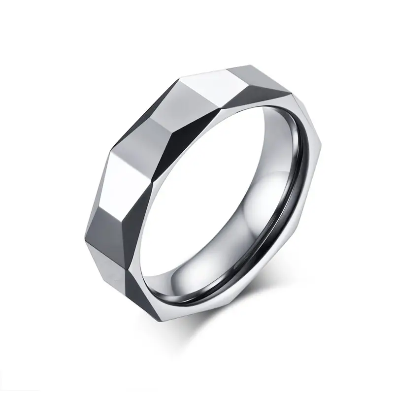 Poya แหวนทังสเตนคาร์ไบด์เงินเหลี่ยมสำหรับผู้ชาย,แหวนเพชรสไตล์เรียบง่ายคลาสสิก5.5มม.