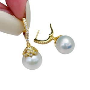 S925 Silver DIY <b>Pearl</b> Accessories 12-15mm Round Bead Ear Nail Hollow Bracket Concealer with 22287 Elegant <b>Pearl</b> <b>Earrings</b> - Product Image 5