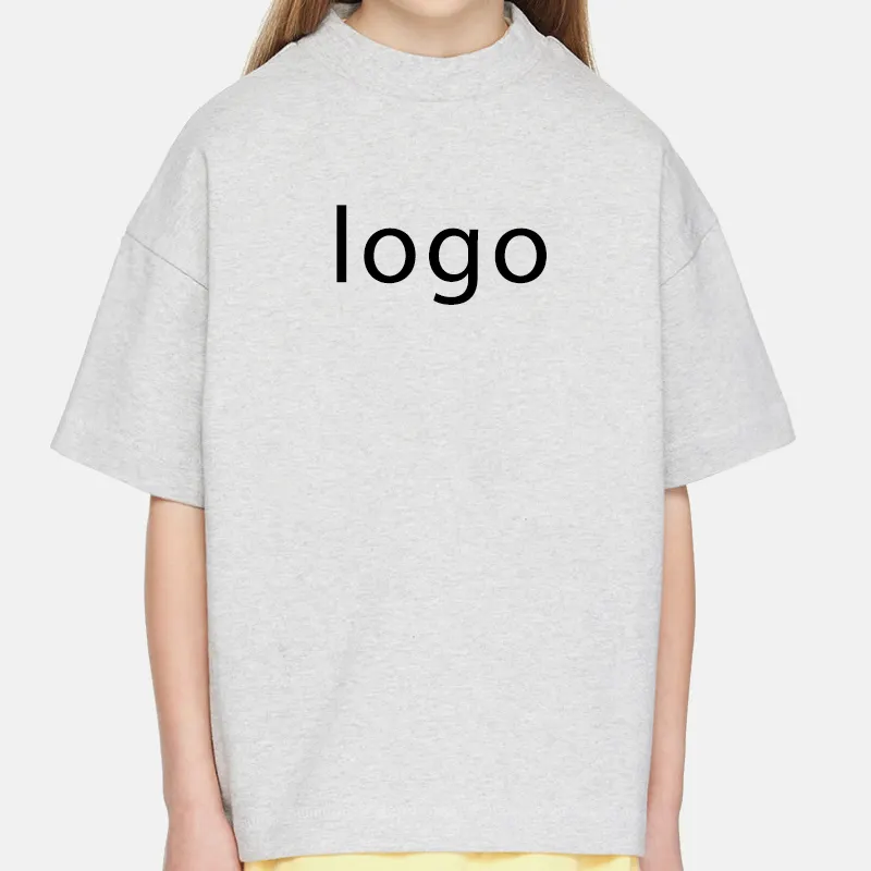 GDTEX Custom Brand Logo Private Label High Quality Knitted Vintage Oversized Short Sleeves Blank Kid Girl Children T-Shirt