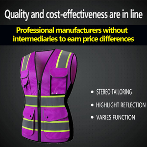 Neon amarelo reflexivo jaqueta de segurança colete feminino com guarnição alongada roxo e malha premium roupas reflexivas - Product Image 3