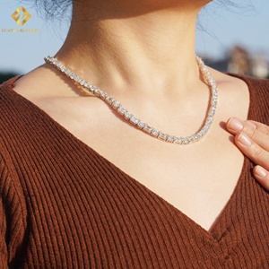 ZUANFA VVS Moissanite Tennis Chain 925 Silver Rhodium Plated Round Cut GRA Certified Unisex <b>Emerald</b> Cut Luxury Party Necklace - Product Image 5