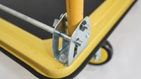 Chariot industriel pliable en acier jaune avec roues à roulettes et plateforme à double poutre, finition poudrée, OEM, pour remorque de tracteur, chariot à plateau et usage domestique
