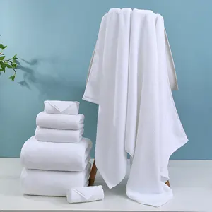 Wholesale Customized Embroidered Logo White Towels Sets For Spa 100% Cotton Terry Luxury Bath Towel