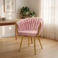 Chaise d'appoint en velours tissé de haute qualité avec accoudoirs, dossier souple moderne, chaise de salle à manger, pieds en métal doré, chaise de vanité de luxe