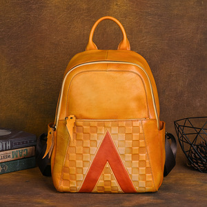 Ando Bag Genuine Cowhide <b>Leather</b> <b>Backpack</b> for Women Vintage Embossed Geometric Travel Daypack - Product Image 2