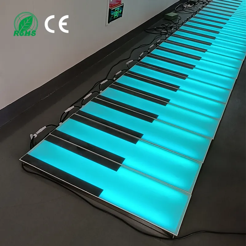 Audio Interaction Programmable RGB Outdoor LED Dancing Piano Stainless Steel Base Tempered Glass Walking Piano Led Dance Floor