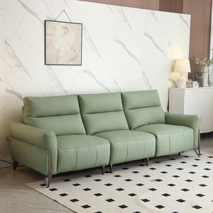 हरी चमड़े की पावर इलेक्ट्रिक रिक्लियर सोफे 1 + 3 मॉड्यूलर सोफे सेट बहु-कार्यात्मक दीवार पंक्ति समायोज्य सोफा - Product Image 4
