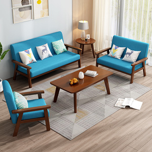 Juego de Sofás de Madera Maciza Nórdica Hengke, Sofá de Tela Moderno y Minimalista de Tres Plazas y Sillón Individual, Muebles para Sala de Estar - Product Image 2