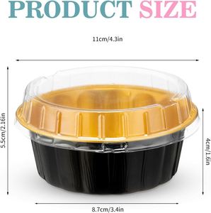 5 oz Disposable Aluminum <b>Foil</b> Baking Cups with Lids Black Gold Creme Brulee Muffin Mold Dessert Christmas <b>Container</b> - Product Image 2