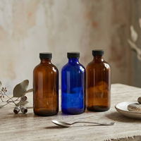 Bouteilles de shampoing et d'après-shampoing personnalisées en verre ambré 120ml 250ml 500ml 1000ml, flacon Boston rond en verre ambré